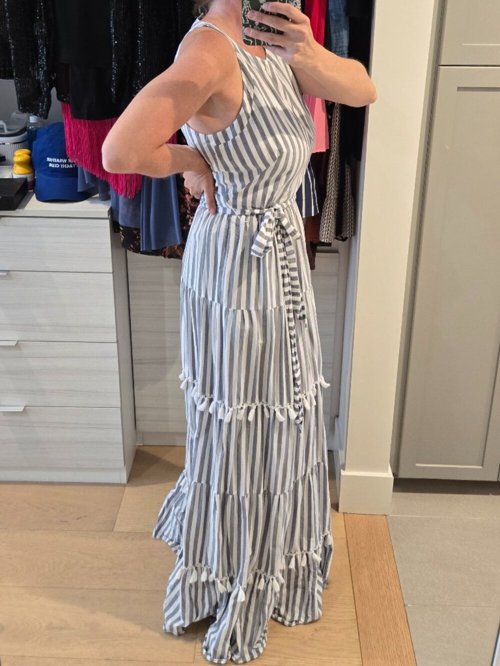 Eliza J - Tiered Tassel Fringe Cotton Maxi Dress - Picture 6 of 9